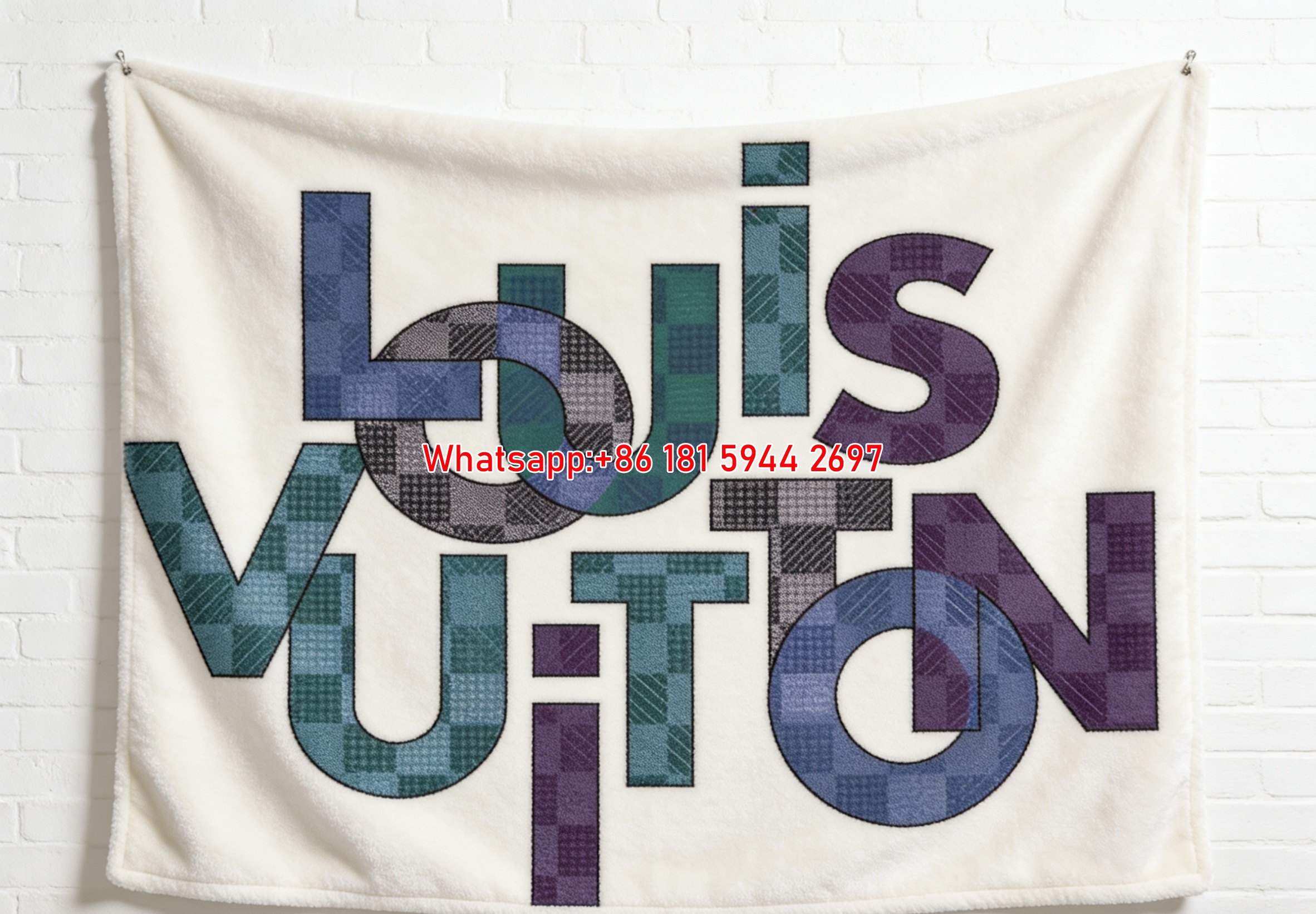 Plaid LV Typography Blanket Colorful LV Letters Throw 146